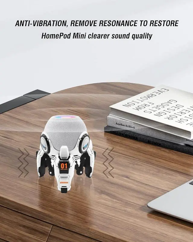 Alt view image 6 of 7 - Stand for Homepod Mini, ABS Holder Tripod with Robot Shape, Safe Stable Mount with Anti-Slip Silicone Pad Protects Home pod Mini Speaker Well