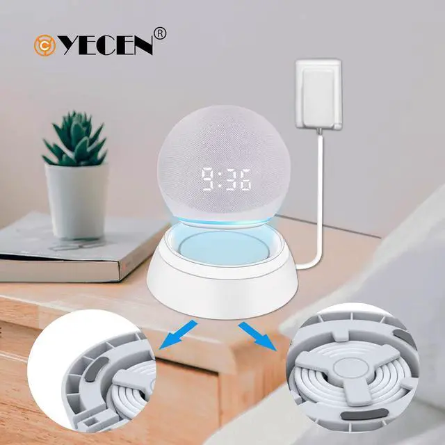 Alt view image 5 of 6 - Table Stand for Echo Dot 5th & 4th Generation,C YECEN Desktop Holder Mount,Base Bracket with Light Guide and with Built-in Cable Management,Glacier White