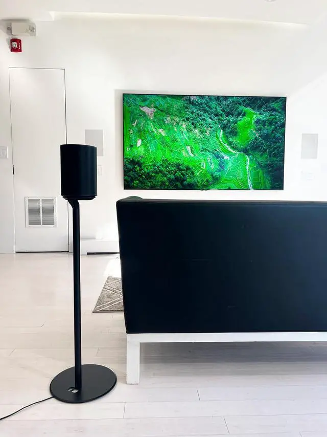 Alt view image 4 of 6 - ynVISION.DESIGN Fixed Height Floor Stands Compatible with Sonos Era 100, Era 300 Speakers Pair - Surround Sound Speaker Stands with Built-In Cable Management, Sleek and Secure, 28.2 inches tall, Black