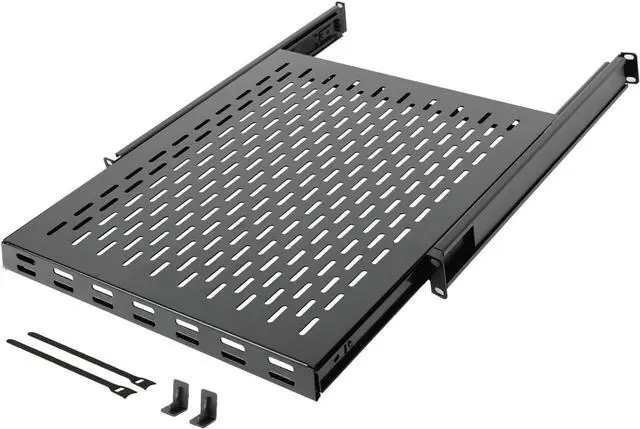 Main image of Tecmojo 1U Sliding Rack Shelf,4-Post Vented Rack Mount Shelf,21.7in Deep with Adjustable Mounting Depth 21.7-35.4in,Supports to 110lbs,for 19 Inch AV/Network Equipment Rack,Unassembled,Black