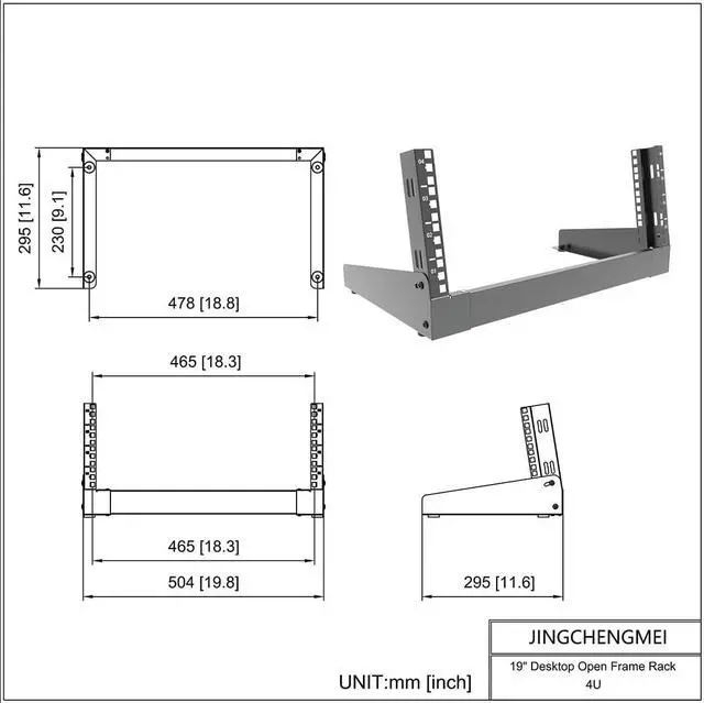 Alt view image 3 of 5 - JINGCHENGMEI 4U Desktop Network Rack 19 inches Small Open Frame Rack 2 Post Free-Standing Tabletop Rack for Server, Patch Panel, Data, AV, IT,Studio or Networking Equipments (4U)