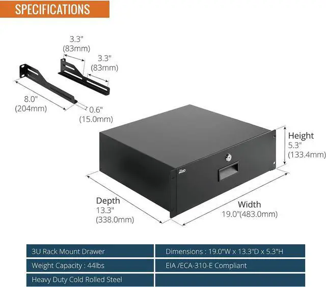 Alt view image 2 of 7 - Tecmojo 3U Rack Drawer,Rack Mount Drawer for 19in Network Equipment/Server/AV Rack or Cabinet Enclosure,Sliding and Lockable Server Rack Drawer - Load-Bearing 44lb (20kg),with Cable Management Holes