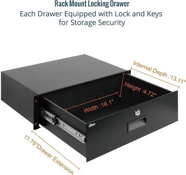 Alt view image 3 of 7 - Tecmojo 3U Rack Drawer,Rack Mount Drawer for 19in Network Equipment/Server/AV Rack or Cabinet Enclosure,Sliding and Lockable Server Rack Drawer - Load-Bearing 44lb (20kg),with Cable Management Holes