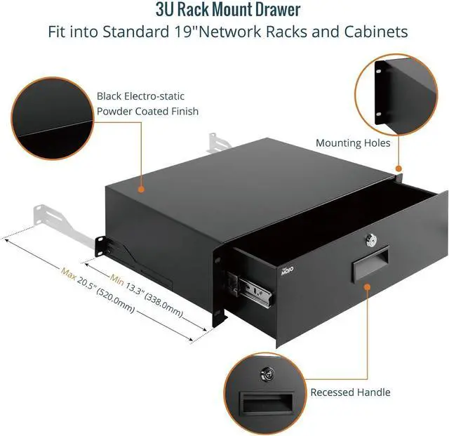 Alt view image 4 of 7 - Tecmojo 3U Rack Drawer,Rack Mount Drawer for 19in Network Equipment/Server/AV Rack or Cabinet Enclosure,Sliding and Lockable Server Rack Drawer - Load-Bearing 44lb (20kg),with Cable Management Holes