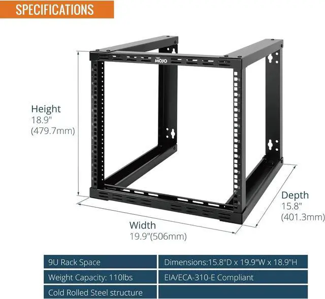 Alt view image 2 of 6 - Tecmojo 9U Fixed Wall Mount Network Rack 15.8inch Depth Open Frame for Server Data/AV/IT/Communication/Computer Equipment/Patch Panel Heavy Duty