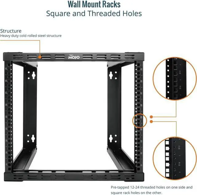 Alt view image 4 of 6 - Tecmojo 9U Fixed Wall Mount Network Rack 15.8inch Depth Open Frame for Server Data/AV/IT/Communication/Computer Equipment/Patch Panel Heavy Duty