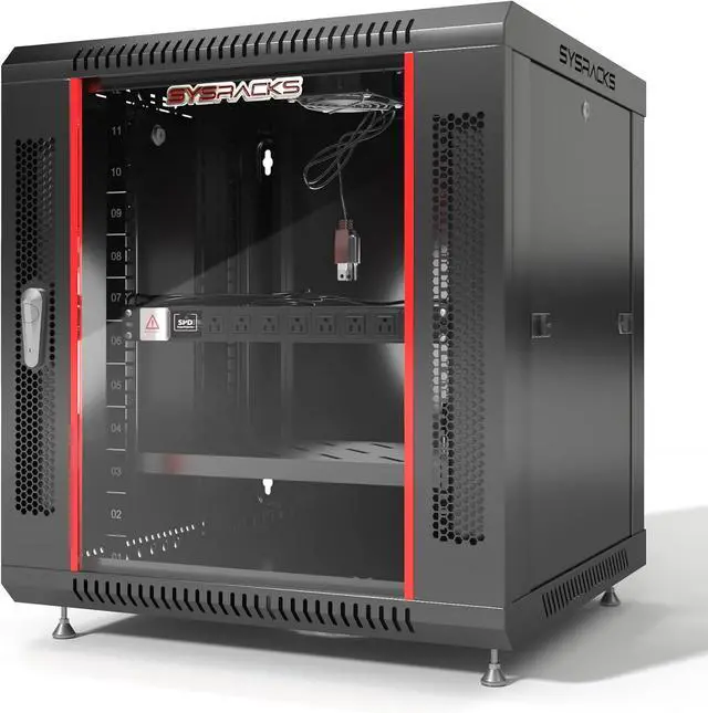 Main image of SysRacks 12U Wall Mount Server Rack Cabinet - Cooled Enclosure for Network Equipment, Secure Lockable Unit, Adjustable Rails