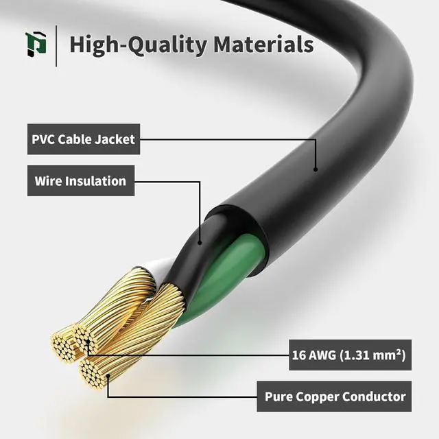 Alt view image 4 of 7 - PLUGTUL Outdoor Extension Cord 25 FT Waterproof, 16/3 Gauge Black Heavy Duty 3 Prong Extension Cord, 13A 1625W SJTW, ETL Listed, Great for Garden and Home