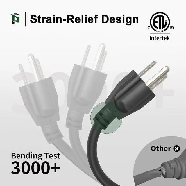 Alt view image 5 of 7 - PLUGTUL Outdoor Extension Cord 25 FT Waterproof, 16/3 Gauge Black Heavy Duty 3 Prong Extension Cord, 13A 1625W SJTW, ETL Listed, Great for Garden and Home