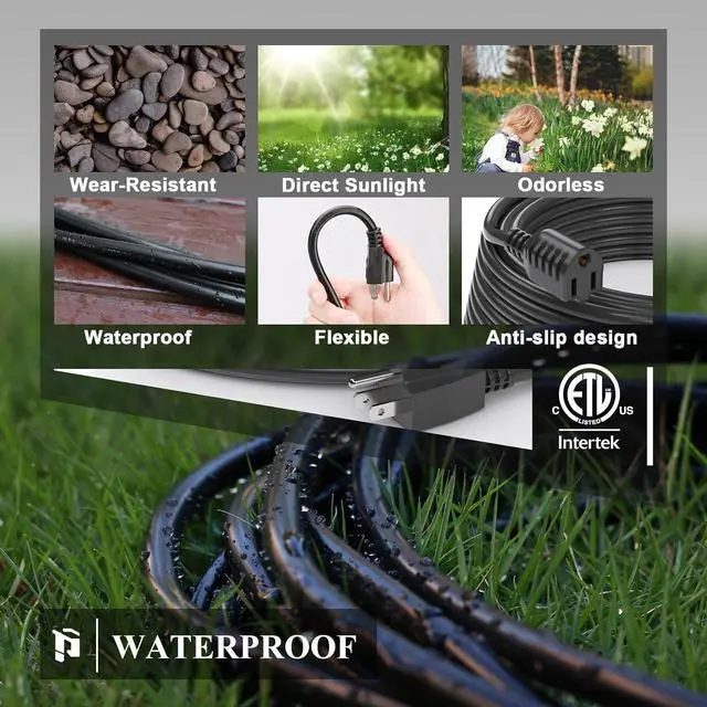 Alt view image 6 of 7 - PLUGTUL Outdoor Extension Cord 25 FT Waterproof, 16/3 Gauge Black Heavy Duty 3 Prong Extension Cord, 13A 1625W SJTW, ETL Listed, Great for Garden and Home