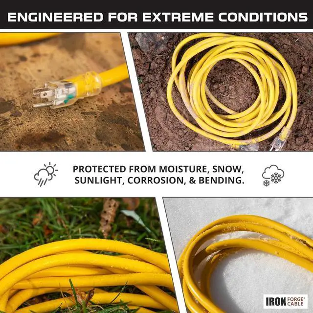 Alt view image 3 of 7 - IRON FORGE CABLE 6 Foot Lighted Outdoor Extension Cord - 12/3 SJTW Heavy Duty Yellow Extension Cable with 3 Prong Grounded Plug for Safety, 15 AMP - Great for Garden and Major Appliances