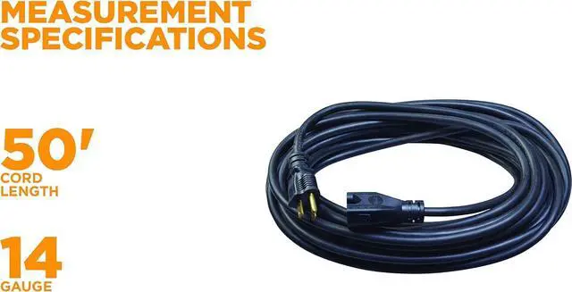 Alt view image 6 of 7 - Woods 982452 50-Foot SJTOW Agricultural Outdoor Heavy Duty All- Weather Extension Cord, Oil Resistant Vinyl Jacket, Versatile Use, Powerful 15 Amps, 125 Volts, 1,875 Watt Extension Cord, Black