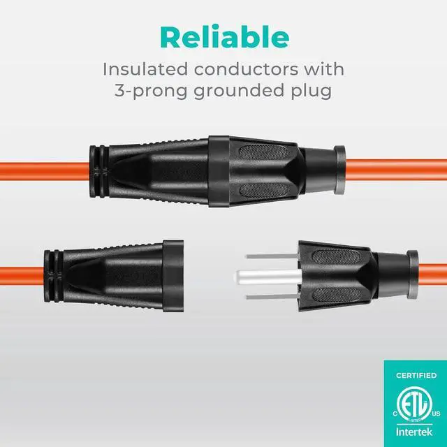 Alt view image 4 of 7 - KMC 75ft Outdoor Extension Cord, 75-Foot 16/3 Weatherproof Indoor/Outdoor Extension Cable, Flexible SJTW 16-Gauge 100% Copper Wire, Durable Vinyl Jacket, UL/ETL Certified, 10A 1250W, Orange