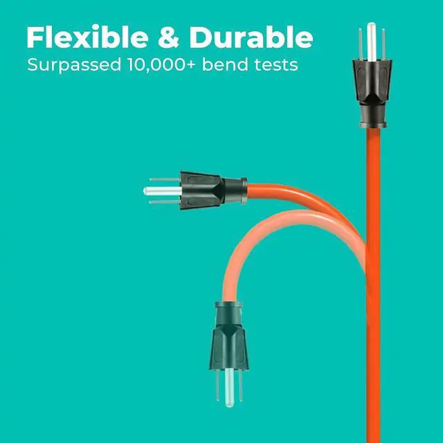 Alt view image 5 of 7 - KMC 75ft Outdoor Extension Cord, 75-Foot 16/3 Weatherproof Indoor/Outdoor Extension Cable, Flexible SJTW 16-Gauge 100% Copper Wire, Durable Vinyl Jacket, UL/ETL Certified, 10A 1250W, Orange