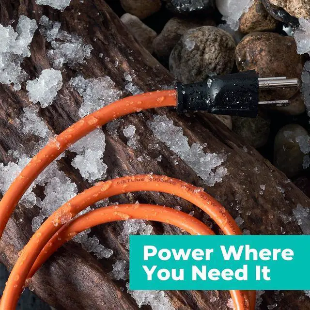 Alt view image 7 of 7 - KMC 75ft Outdoor Extension Cord, 75-Foot 16/3 Weatherproof Indoor/Outdoor Extension Cable, Flexible SJTW 16-Gauge 100% Copper Wire, Durable Vinyl Jacket, UL/ETL Certified, 10A 1250W, Orange