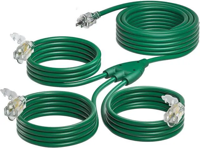 Main image of addlon 27FT Outdoor Extension Cord with Multiple Outlets, 16/3 SJTW Weatherproof Wire with Safety Cover and Indicator Lights, 1 to 3 Splitter for Halloween and Christmas Decorations, ETL Listed