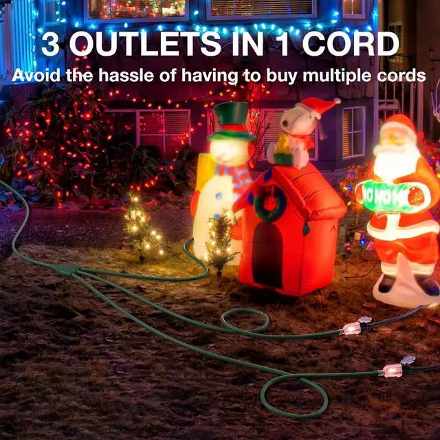 Alt view image 2 of 7 - addlon 27FT Outdoor Extension Cord with Multiple Outlets, 16/3 SJTW Weatherproof Wire with Safety Cover and Indicator Lights, 1 to 3 Splitter for Halloween and Christmas Decorations, ETL Listed