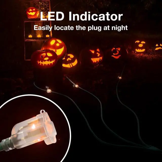Alt view image 4 of 7 - addlon 27FT Outdoor Extension Cord with Multiple Outlets, 16/3 SJTW Weatherproof Wire with Safety Cover and Indicator Lights, 1 to 3 Splitter for Halloween and Christmas Decorations, ETL Listed