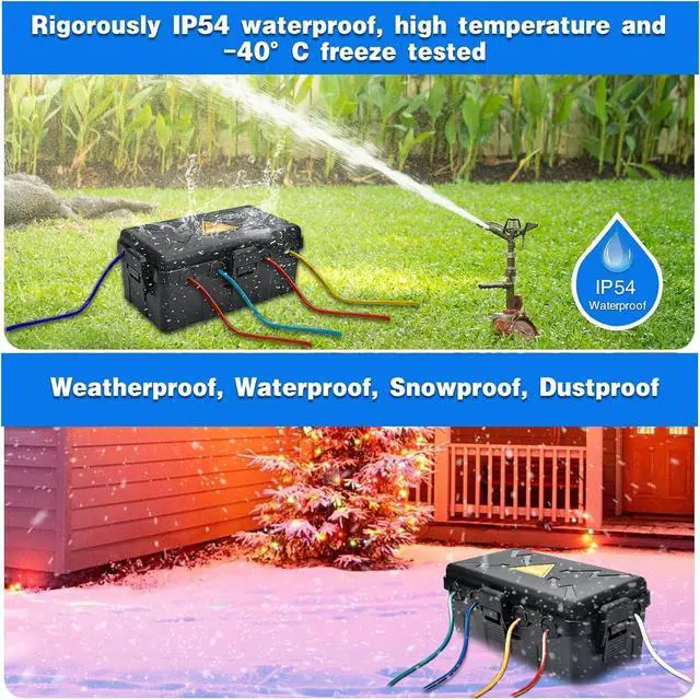 Alt view image 4 of 7 - Hrensaw Medium Outdoor Electrical Box(10.6x5.5x4.5inch),Weatherproof Connection Box w/6 Cable Entry,IP54 Waterproof Extension Cord Cover Protect Power Strip,Timer,Plug,Holiday Lights,Black