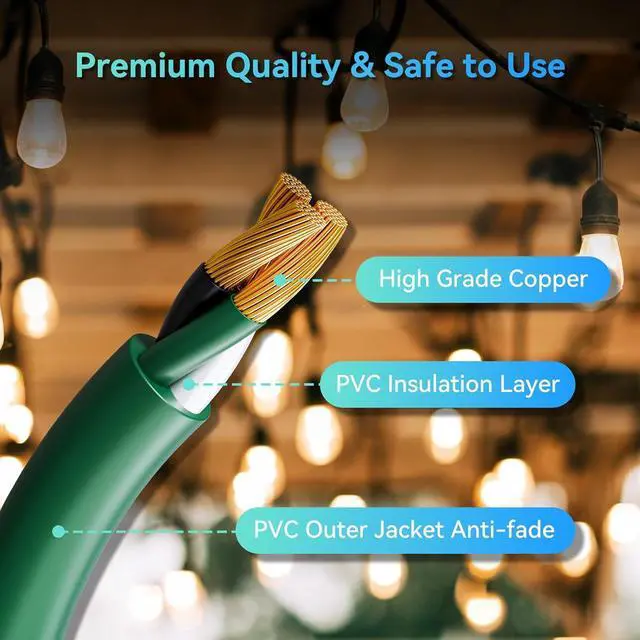 Alt view image 3 of 7 - K KASONIC - 50 Ft Extension Cord with 3 Outlets, UL Listed 16/3 SJTW 3-Wire Grounded, 13A 125V 1625W for Indoor/Outdoor Use - Green