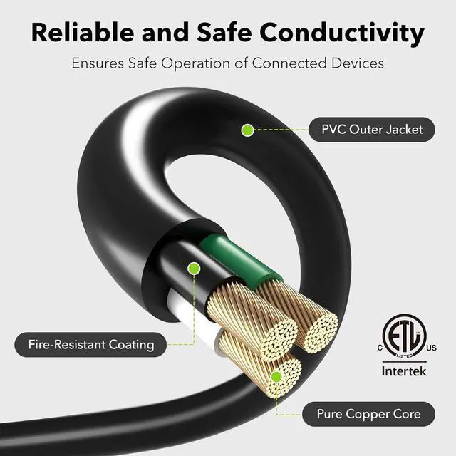 Alt view image 3 of 7 - BN-LINK 15 ft Indoor/Outdoor Extension Cord 16/3 SJTW, Black, Water & Weather Resistant, 3-Prong Grounded Plug for Landscaping & Holiday Decorations, Home & Office, 13A, ETL