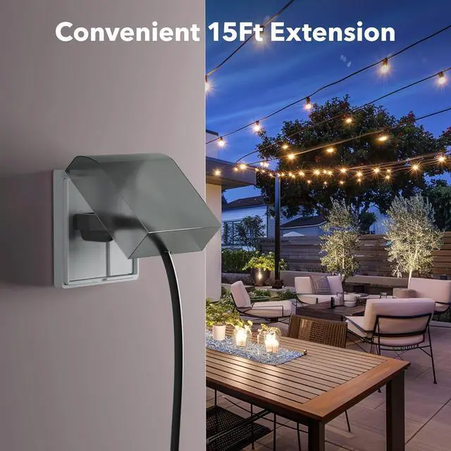 Alt view image 6 of 7 - BN-LINK 15 ft Indoor/Outdoor Extension Cord 16/3 SJTW, Black, Water & Weather Resistant, 3-Prong Grounded Plug for Landscaping & Holiday Decorations, Home & Office, 13A, ETL