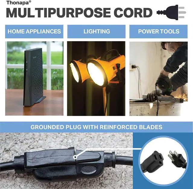 Alt view image 6 of 6 - 100 ft Outdoor Extension Cord, 16/3 SJTW Black Extension Cord 100 Foot 3 Prong, Weatherproof Exterior Power Cable for Outside Lights & Lawn, UL Certified - US Veteran Owned