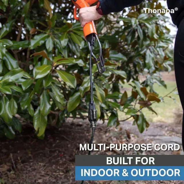 Alt view image 5 of 6 - 100 ft Outdoor Extension Cord, 16/3 SJTW Black Extension Cord 100 Foot 3 Prong, Weatherproof Exterior Power Cable for Outside Lights & Lawn, UL Certified - US Veteran Owned