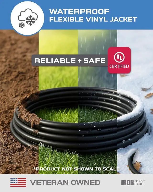 Alt view image 2 of 7 - Iron Forge Cable 15 Ft Black Extension Cord with 3 Outlets - 16/3 SJTW 15 Foot 3 Outlet Outdoor Extension Cord 3 Prong, Weatherproof Exterior Power Cable for Outdoor