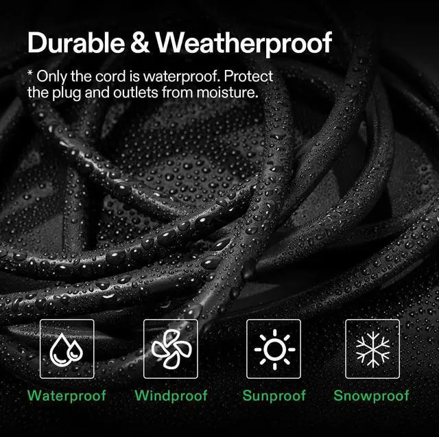 Alt view image 3 of 6 - VIVOSUN 50 ft Extension Cord, 3-Outlet Power Strip with 1800W Surge Protection, 15A 14 AWG, Flat Heavy Duty Extender for Indoor Outdoor Use, Garden Home Office, Black