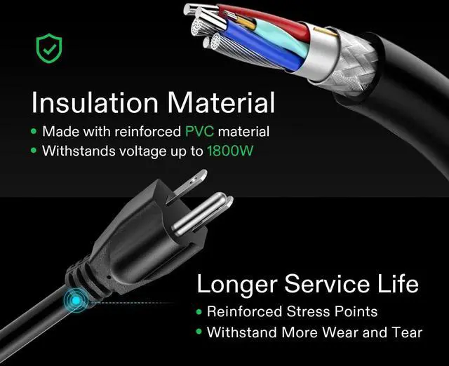 Alt view image 5 of 6 - VIVOSUN 50 ft Extension Cord, 3-Outlet Power Strip with 1800W Surge Protection, 15A 14 AWG, Flat Heavy Duty Extender for Indoor Outdoor Use, Garden Home Office, Black