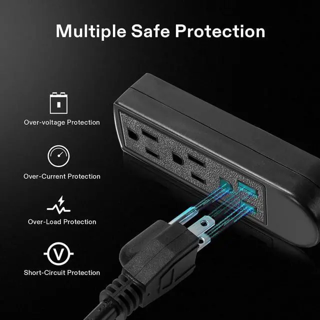 Alt view image 6 of 6 - VIVOSUN 50 ft Extension Cord, 3-Outlet Power Strip with 1800W Surge Protection, 15A 14 AWG, Flat Heavy Duty Extender for Indoor Outdoor Use, Garden Home Office, Black