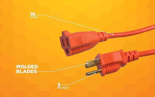 Alt view image 5 of 7 - Heavy Duty Outdoor vinyl Power Extension Cord SJTW, Orange, 16/3, 100 FT.