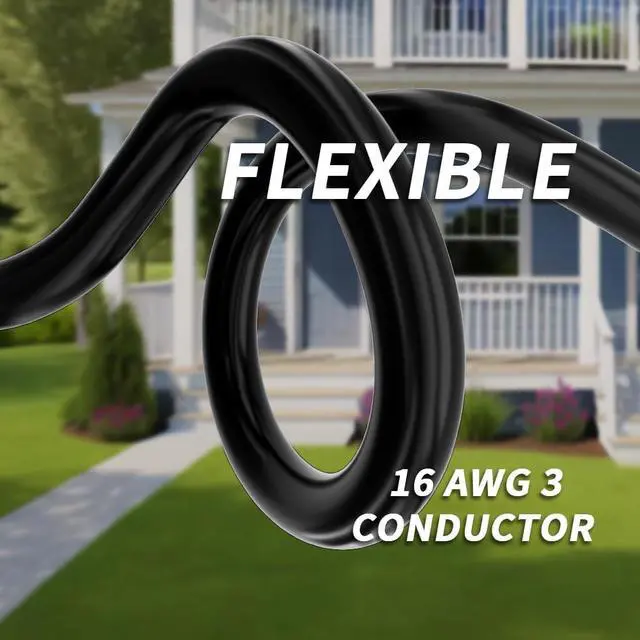 Alt view image 2 of 7 - 16/3 Gauge Black Outdoor Extension Cord 300 ft Waterproof with Lighted Indicator, Cold Weatherproof -40°C, Flexible 3 Prong Long Extension Cord Outside,10A 1250W 16AWG SJTW, ETL Listed
