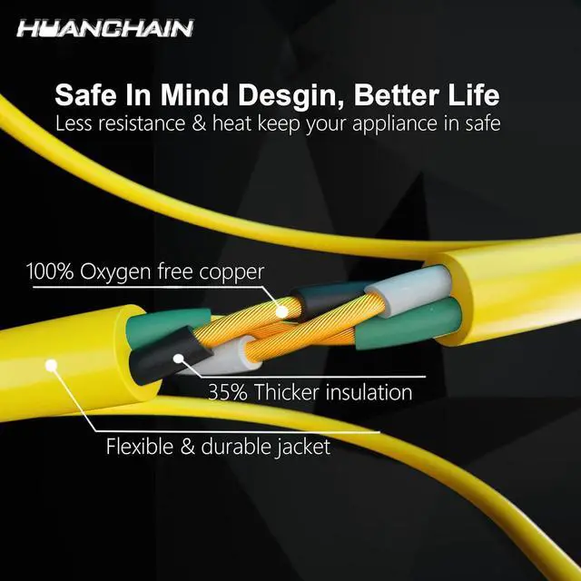 Alt view image 3 of 7 - HUANCHAIN 50 ft 14/3 Gauge Heavy Duty Outdoor Extension Cord Waterproof with Lighted, Flexible Cold Weather 3 Prong Electric Cord Outside, 15A 1875W 125V 14AWG SJTW, Yellow, ETL Listed