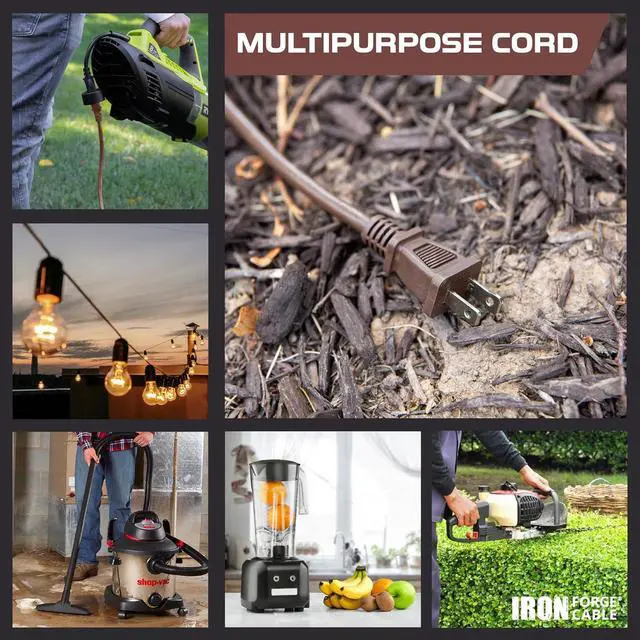 Alt view image 5 of 5 - Iron Forge Cable 2 Prong Outdoor Extension Cord 25 ft, 16/2 SJTW 25 Foot Brown Extension Cord, Weatherproof - Great for Outdoor Lights, Deck, Patio