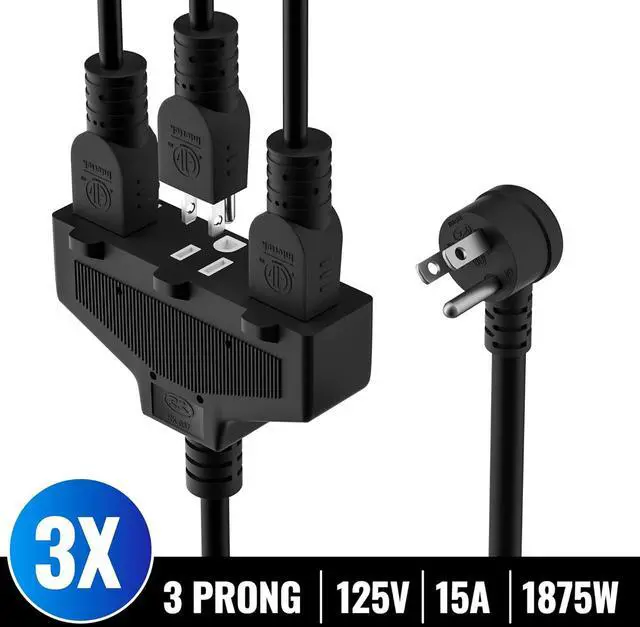 Alt view image 2 of 6 - Outdoor Extension Cord 10 Ft with 3 Outlets, 14/3 SJTW 3 Prong Grounded Power Cord, 14 Gauge 14AWG Heavy Duty Power Cable, ETL Listed, 15 Amp 125 V 1875 W-Multiple Outlets for Indoor/Outdoor-Black