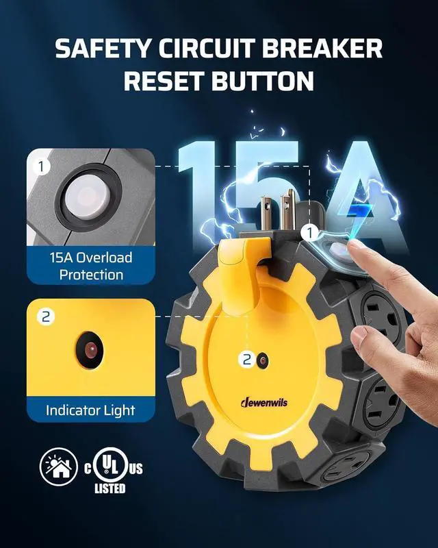 Alt view image 3 of 7 - DEWENWILS Heavy Duty 8 Outlet Power Hub with Swivel Safety Covers, Outdoor Extension Cord Adapter, Resettable 15A Circuit Breaker, for Outdoor Lights, Holiday Decorations, Workshop, Jobsite, Garage