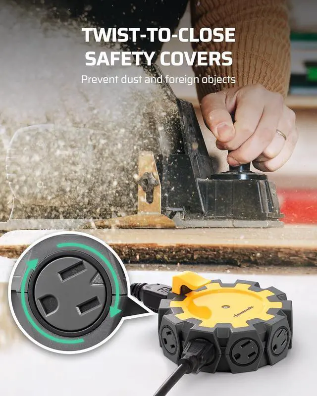 Alt view image 4 of 7 - DEWENWILS Heavy Duty 8 Outlet Power Hub with Swivel Safety Covers, Outdoor Extension Cord Adapter, Resettable 15A Circuit Breaker, for Outdoor Lights, Holiday Decorations, Workshop, Jobsite, Garage