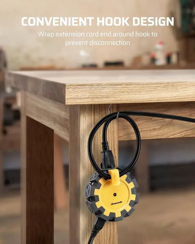 Alt view image 6 of 7 - DEWENWILS Heavy Duty 8 Outlet Power Hub with Swivel Safety Covers, Outdoor Extension Cord Adapter, Resettable 15A Circuit Breaker, for Outdoor Lights, Holiday Decorations, Workshop, Jobsite, Garage