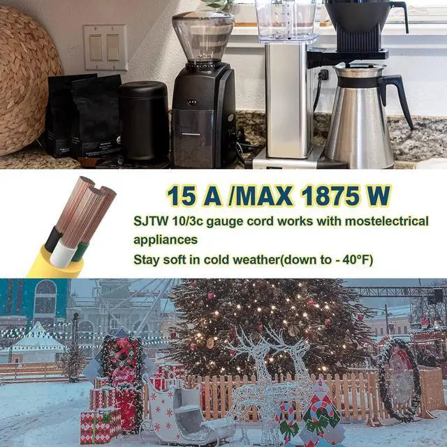 Alt view image 6 of 7 - EP 50 Ft Lighted Outdoor Extension Cord - 10/3 SJTW Heavy Duty Yellow Extension Cable with 3 Prong Grounded Plug for Safety, UL Listed