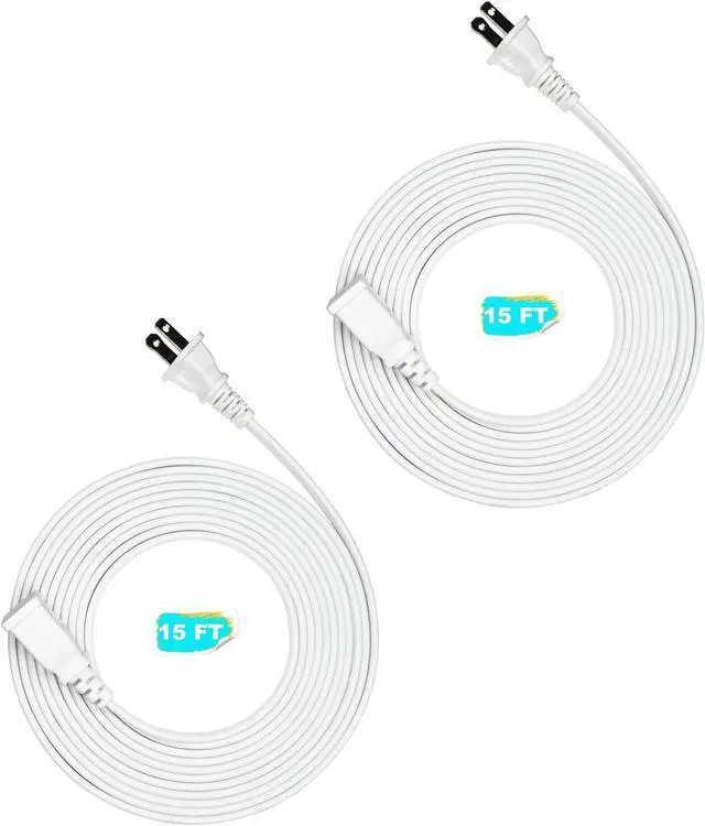 Main image of White Extension Cord 15 Feet Long Extension Cord 2 Prong for Indoor/Outdoor Use with Single Plug Ideal for Holiday Lights, Lamps,Household Appliance ETL Listed(2 Pack)