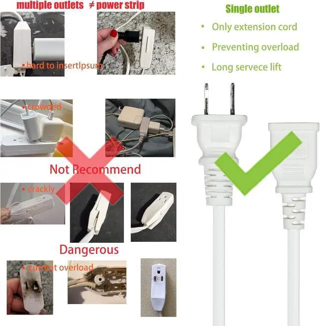 Alt view image 2 of 7 - White Extension Cord 15 Feet Long Extension Cord 2 Prong for Indoor/Outdoor Use with Single Plug Ideal for Holiday Lights, Lamps,Household Appliance ETL Listed(2 Pack)