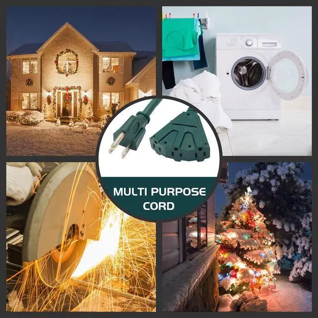 Alt view image 6 of 6 - 3-Outlets Indoor Outdoor Extension Cord Weatherproof, UL Listed, 16 Gauge 15FT Green 3 Prong Heavy Duty, 16/3 SJTW 13A Power Cord