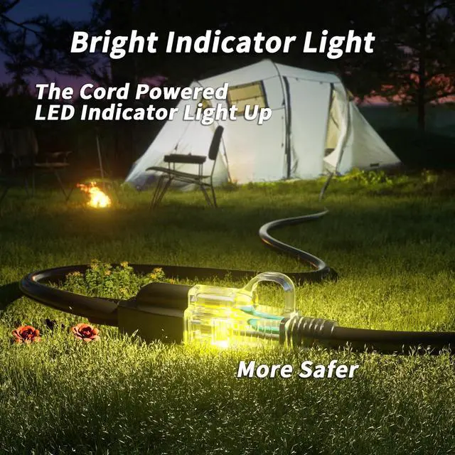 Alt view image 7 of 7 - 16/3 Gauge Black Outdoor Extension Cord 300 ft Waterproof with Lighted Indicator, Cold Weatherproof -40°C, Flexible 3 Prong Long Extension Cord Outside,10A 1250W 16AWG SJTW, ETL Listed