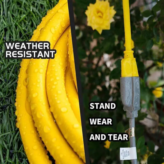 Alt view image 2 of 5 - Indoor/Outdoor Extension Cord, 10 Gauge 8FT Yellow, 3 Prong Heavy Duty, Weatherproof, UL Listed, 15A Power Cord for Outdoor Lights, Appliances, Lawn