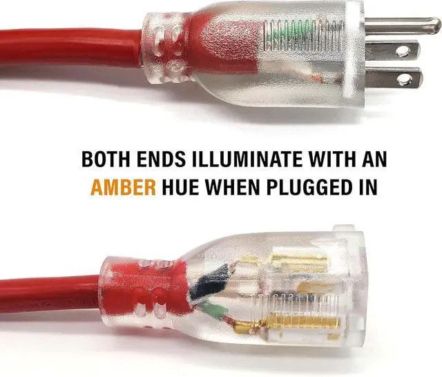 Alt view image 5 of 5 - 50 ft - 12 Gauge Extension Cord Outdoor - Made in USA - Lighted on Both Ends - Red Outdoor Extension_Cord Waterproof by Anthem Cable - Heavy Duty ExtensionCord 50 ft 15 Amp Extension