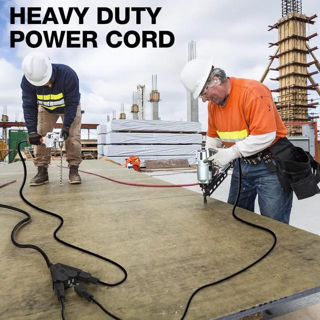 Alt view image 5 of 7 - 14/3 Gauge Heavy Duty Outdoor Extension Cord 25 FT, 90 Degree Angled 3 Prong Plug, 14 Gauge Power Cable with 3 Outlets, 14AWG, 15A, 125V, 1875W, ETL Listed, Black Wire, with Free Carrying Strap+Ties