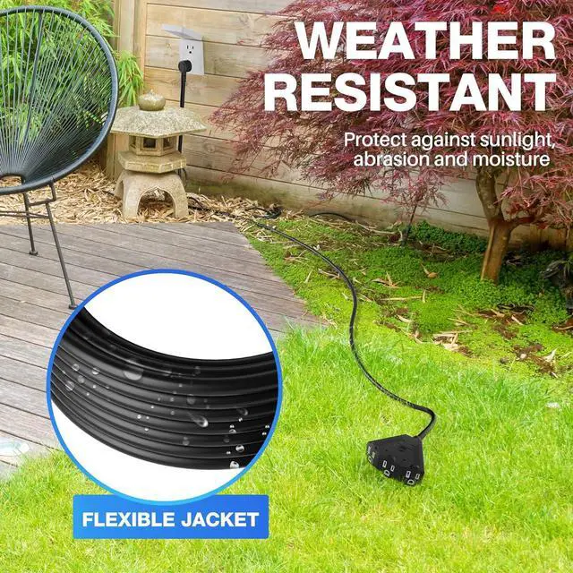 Alt view image 7 of 7 - 14/3 Gauge Heavy Duty Outdoor Extension Cord 25 FT, 90 Degree Angled 3 Prong Plug, 14 Gauge Power Cable with 3 Outlets, 14AWG, 15A, 125V, 1875W, ETL Listed, Black Wire, with Free Carrying Strap+Ties