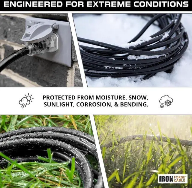 Alt view image 3 of 7 - Iron Forge Cable Oil Resistant 12 Gauge Extension Cord 50 ft, 12/3 SJTOW 50 Foot Heavy Duty Extension Cord Outdoor 3 Prong, 15 Amp Power Cable Black Great for Major Appliance, Farms & Ranches